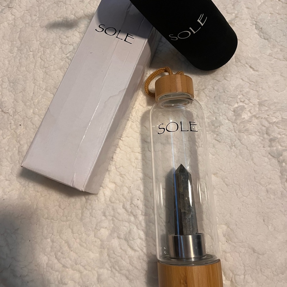 New -SOLE Glass and Bamboo Water Bottle - labradorite stone